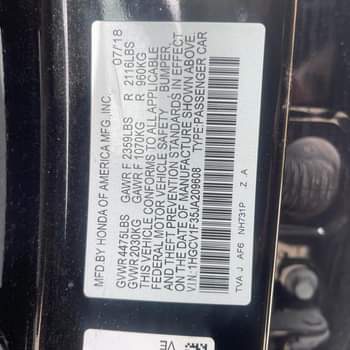 A picture of 2019 Honda Accord sport