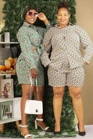 A picture of Two piece top short ladies set price 1000kshs WhatsApp 0718234199