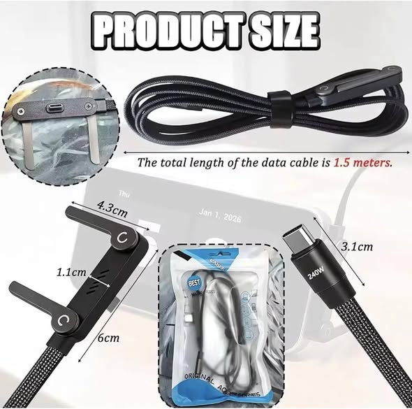 A picture of Type C to C 240W Fast Charging Cable Built in