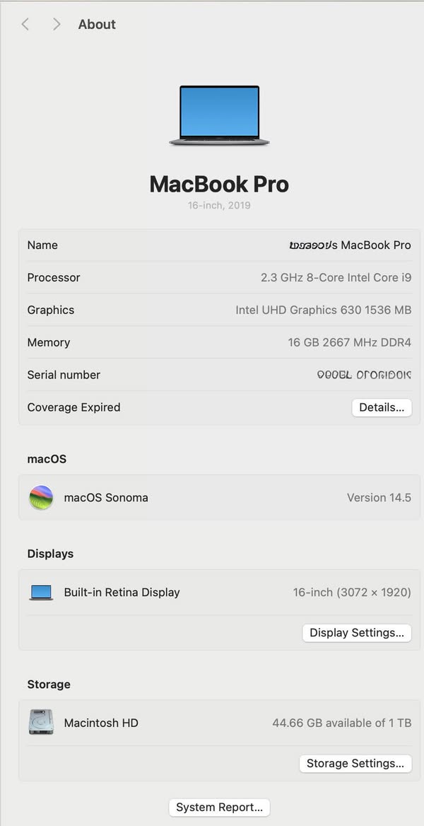 A picture of Laptop Apple MacBook Pro 2019 16GB Intel Core 19 SSD