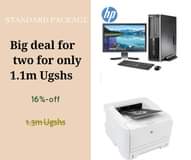 A picture of fullset desktop and printer