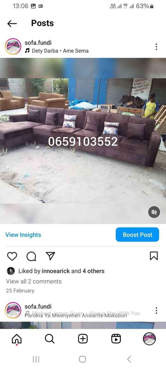 A picture of Tunaunza sofa tunapokea oda vitandandaa 6.5 laki250 tunaripea tunabadirisha dizahini