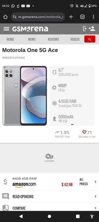 A picture of Motorolla One Ace 5g