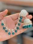 A picture of Kundan kan chain jhumkas