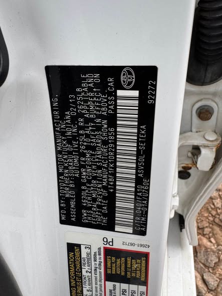 A picture of Foreign used Toyota Camry Le 2013 model 12 5m