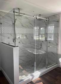 A picture of stainless steel frameless glass