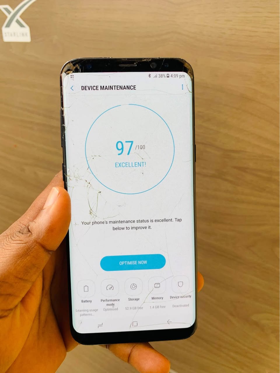 A picture of Samsung S8 plus cracked screen going cheaper