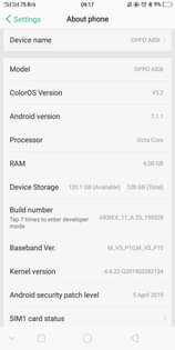 A picture of Oppo a83t storage 128 RAM 6