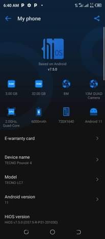 A picture of Tecno pouvior 4