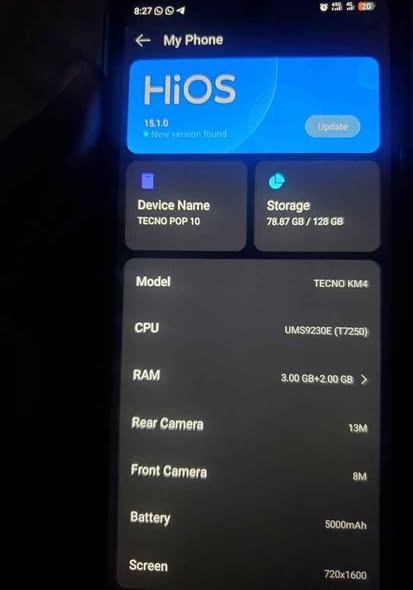 A picture of Tecno pop 10 128gig