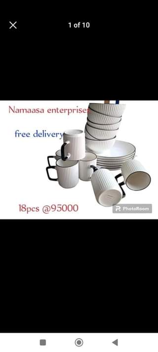A picture of White dinner set 18pcs 80k free delivery 0775174073 Whatsapp