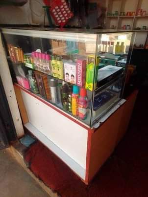 A picture of Cosmetics shop with display