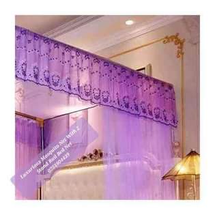 A picture of Luxurious Rail Mosquito Net With 2 Stands Purple