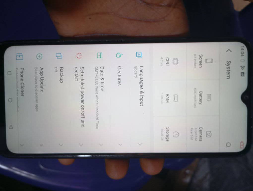 A picture of Itel A58 1gb ram 16gb storage