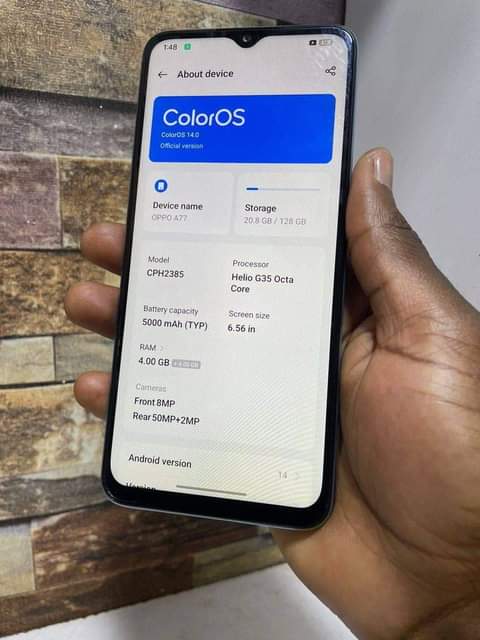 A picture of Oppo A77 with 128 gb ROM and 6 gb RAM