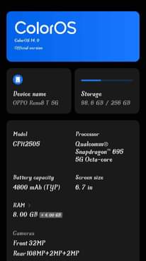 A picture of Oppo reno 8t 5g Gb 256