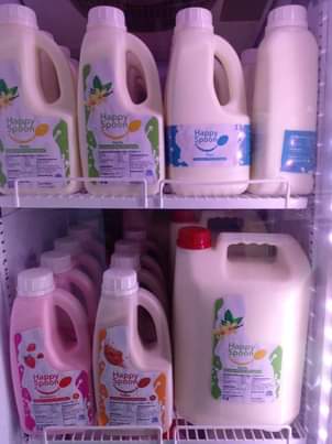 A picture of Happy s yogurt in all flavors