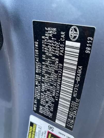 A picture of Toyota solara 2007 Price. 2.6 to owner settlement 150 Location..