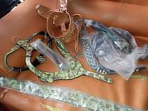 A picture of 3 in one Dog leather Her ness collar and chain