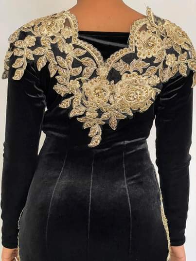 A picture of New Black velvet embroidered dress