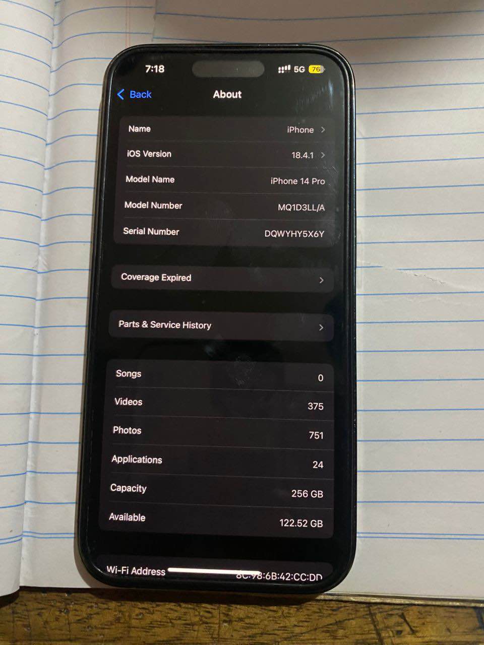A picture of Iphone 14 pro 256