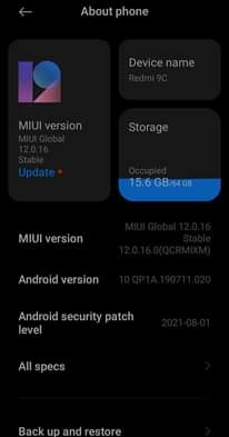 A picture of Redmi9c 64gb 3gbram 5000mah battery no cracks at just 240k