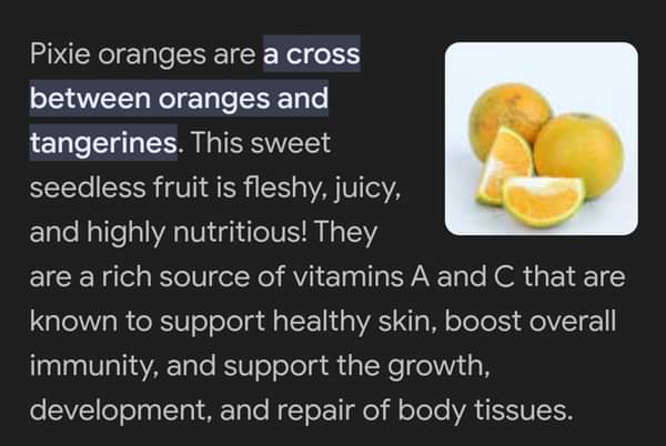A picture of Pixie oranges seedless