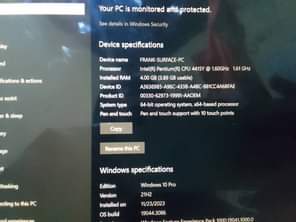 A picture of Microsoft surface pro with slight invisible crack has 4gbram 64gb