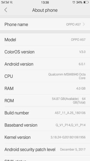A picture of OPPO phone A57