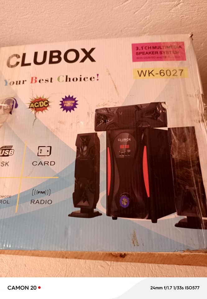 A picture of Clubox woofer with USB ad radio Bluetooth aux modes on