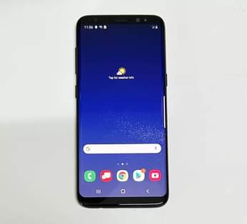 A picture of Sumsung s8 phones available in stock with a charger as