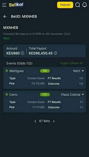 A picture of Betika odds
