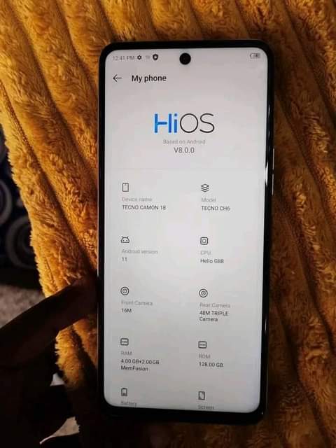 A picture of Tecno camon 18
