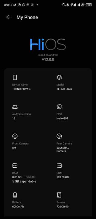 A picture of Tecno Pova 4
