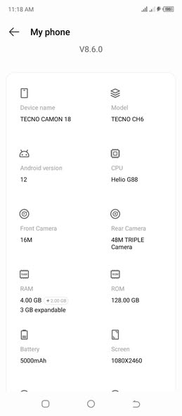 A picture of TECNO COMON 18