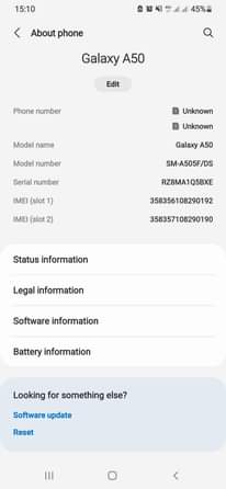 A picture of Samsung galaxy A 50