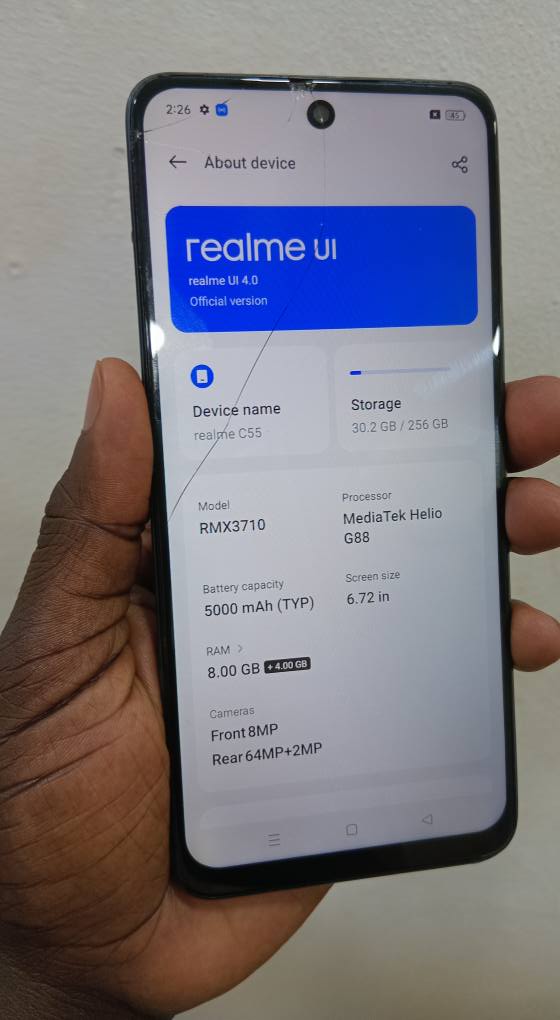 A picture of REALME C55 256GB STORAGE 8GB RAM SLIGHT CRACK 270K 0755457585