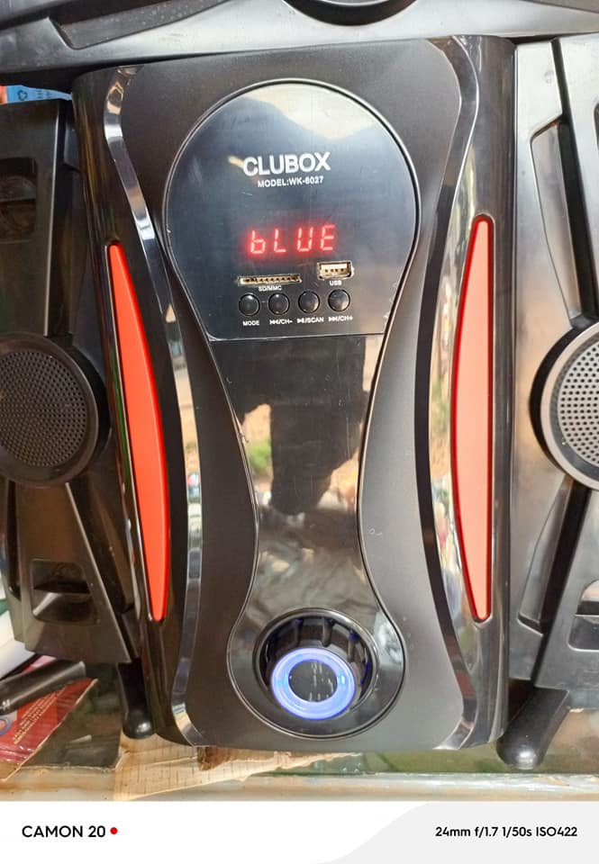 A picture of Clubox woofer with USB ad radio Bluetooth aux modes on