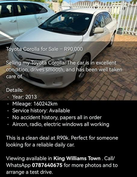 toyota corolla under r30000