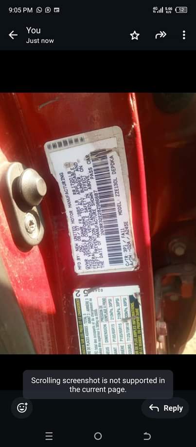 A picture of Awoo Toyota Corolla LE year 2007 first body Tok standard