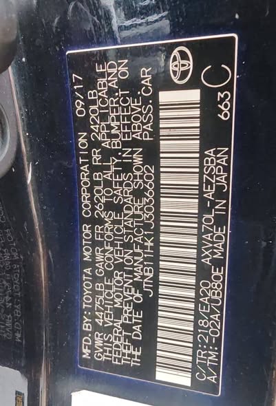 A picture of Toks 2018 Camry XLE