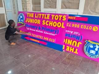 A picture of 3D signpost and branding
