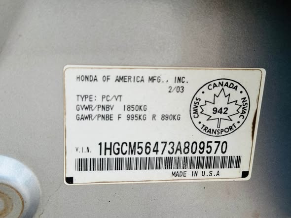 A picture of HONDA ACCORD EOD 2005