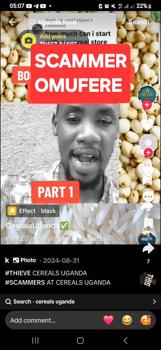 A picture of SCAMMER OMUFERE CEREALUGANDA from TIKTOK