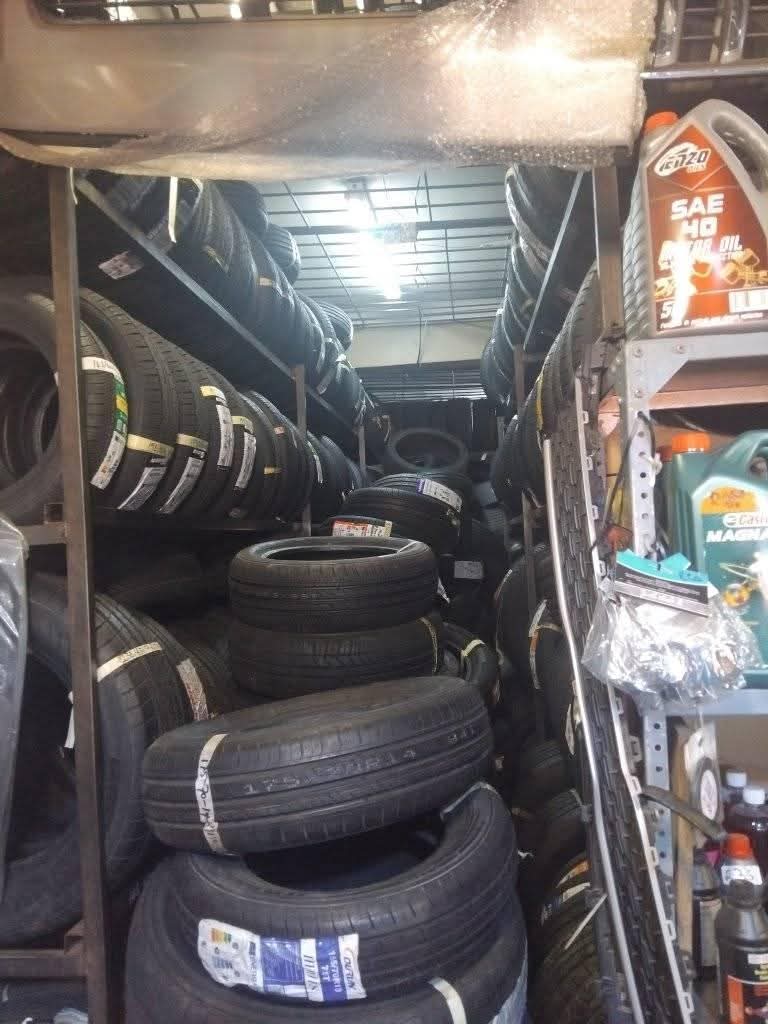 A picture of Tyres and oil for all cars all sizes and all
