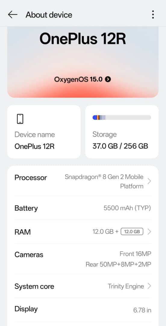 A picture of OnePlus 12R