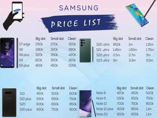 A picture of Samsung and iPhone price list