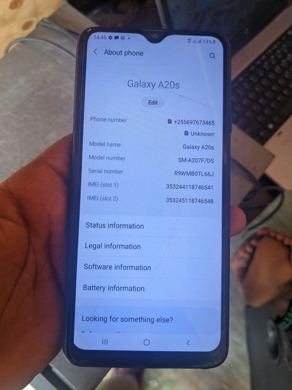 A picture of Samsung a20s Gb 32 Bei 70000 Call 0697673465 Ipi darsalm