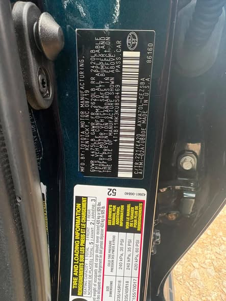 A picture of Distress deal importer needed quick cash 2020 Toyota Camry foreign