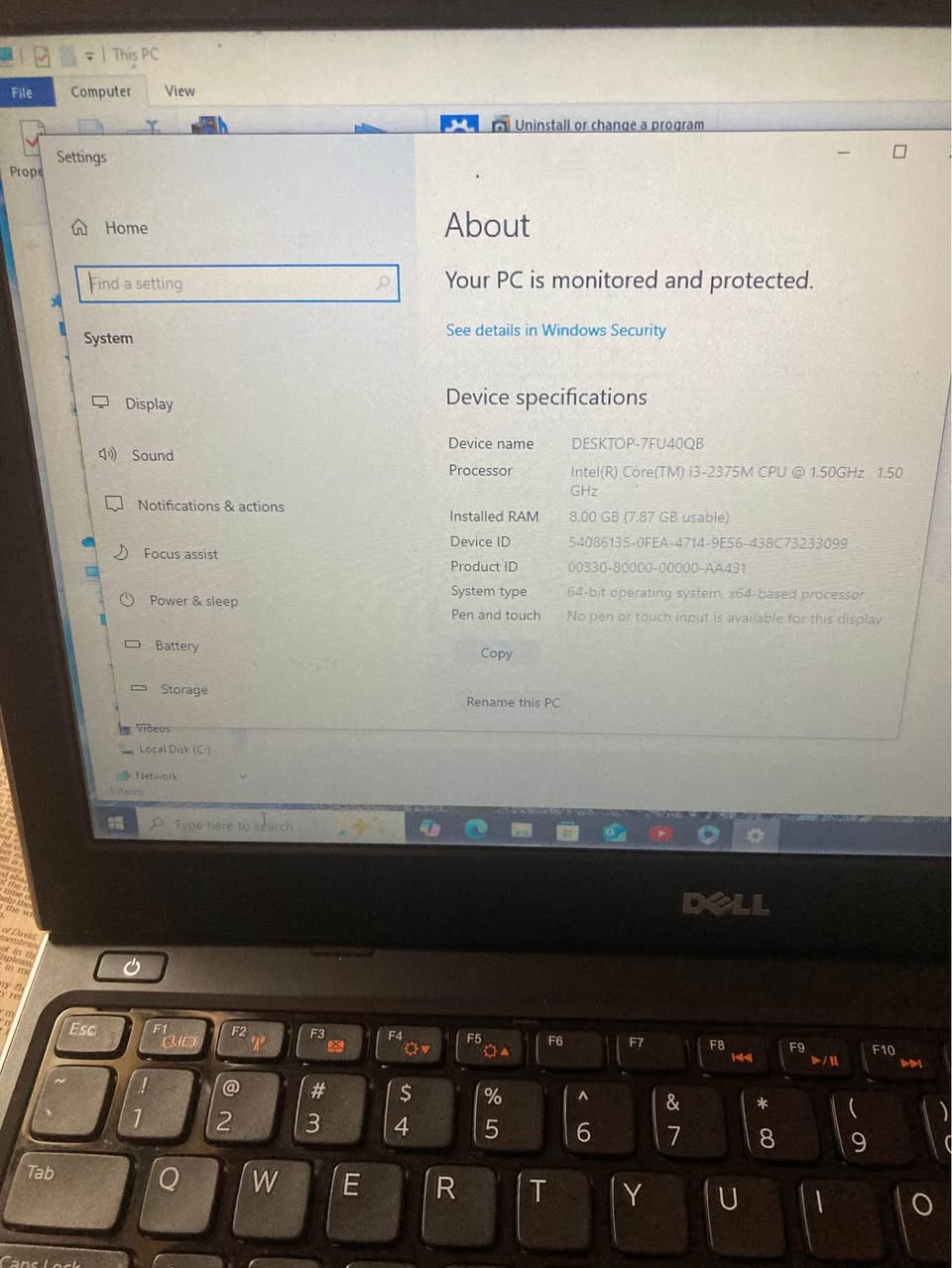 A picture of Fairly used Dell laptop computer
